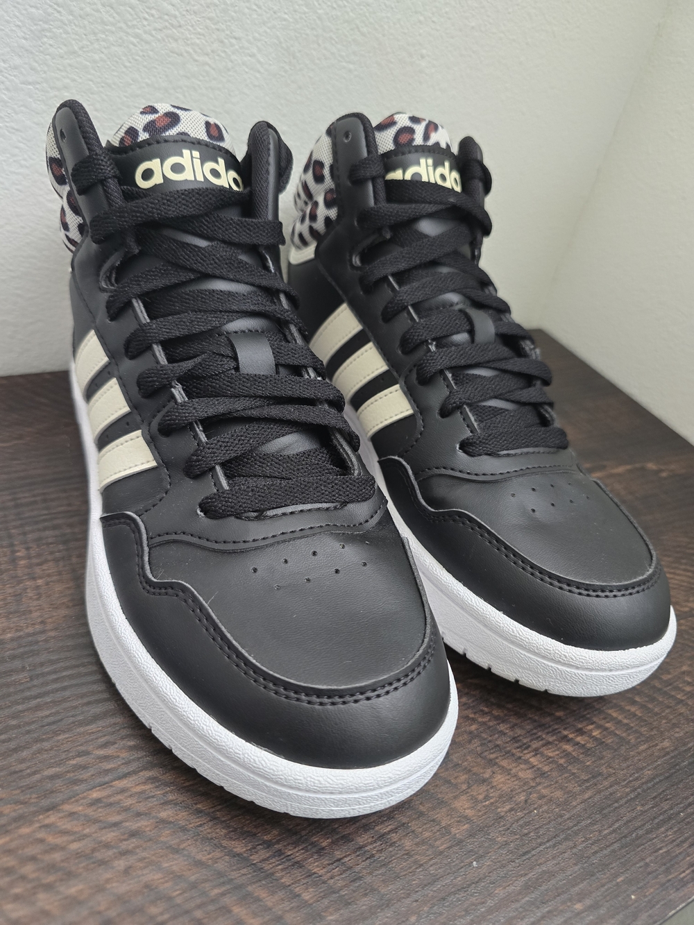 Adidas Hoops 3.0 Mid Leopard High Top Sneakers Black Women's Size 6